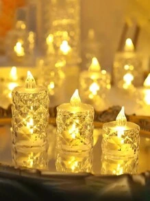 24 piezas de velas LED sin llama con efecto de llama parpadeante, incluye baterías, adecuadas para Navidad, Día de San Valentín, Ramadán, Pascua, bodas, recepciones de bodas (amarillo) - transparente - Ver 4