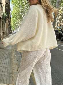 Women Button Up Sweaters Casual Lightweight Solid Color Knit Cardigans Warm Knitwear - White - View 4