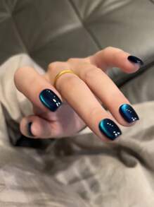MISS SHAKA Internet Celebrity Hit Product Lanyue River Blue Cat Eye Gel 2024 New Style Show White With Blue Glass Beads Cat Eye Gel Nail Polish Small Set Nail Salon Special - 彩色 - 查看 2