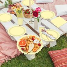 10 件/20 件/40 件，马卡龙黄色粉彩盘子和餐巾派对用品一次性餐具套装彩虹扇形盘子和餐巾适用于生日派对婚礼派对 - 彩色 - 查看 3