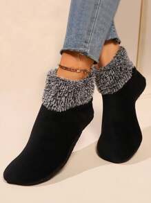 1 Pair Women's Plush Waterproof Anti-Slip Thick Warm House Slippers Socks For Autumn/Winter - Black - View 8