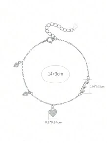 1 件 S925 纯银 Ins CZ 心形装饰手链，优雅时尚链式手链，适合日常佩戴，四季皆宜 - 愛心 - 查看 5