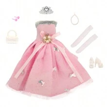 6 món/bộ 11,5 inch trang phục công chúa hoàng gia dự tiệc/sinh nhật trang trọng, 1 váy + 1 đôi giày + 1 túi + 1 vương miện + 1 vòng cổ + 1 bông tai (không bao gồm búp bê) - nhiều màu - Xem 3