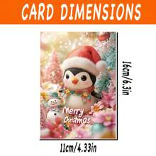 1pc/2pcs Beautifully Designed Christmas Card With Adorable Penguin Or Snowman Wearing Santa Hat, Excellent Christmas Gift For Penguin Lovers, Comes With Envelope, Suitable For Family, Friends, Son, Daughter, Grandson, Granddaughter, High Quality Thick Card Paper, Comfortable Texture - Red - View 3