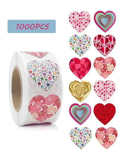 1000pcs/Roll Shiny Heart Stickers, 1 Inch Heart Shaped Stickers, Love Labels For Valentine's Day, Mother's Day, Wedding, Envelope & Gift Packaging Decor, Teacher Easter Gifts Back To School Valentine's Day