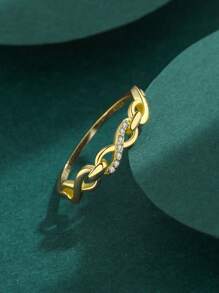Bague design vague en argent sterling S925, bague de doigt délicate incrustée pour usage quotidien pour femmes, inspirée du style japonais et européen/américain, symbole d'amour infini pour mariage, fête, vacances, cadeau aléatoire avec boîte - Doré - Voir 3