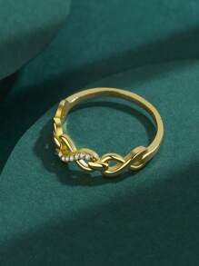 Bague design vague en argent sterling S925, bague de doigt délicate incrustée pour usage quotidien pour femmes, inspirée du style japonais et européen/américain, symbole d'amour infini pour mariage, fête, vacances, cadeau aléatoire avec boîte - Doré - Voir 4