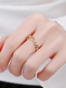 Bague design vague en argent sterling S925, bague de doigt délicate incrustée pour usage quotidien pour femmes, inspirée du style japonais et européen/américain, symbole d'amour infini pour mariage, fête, vacances, cadeau aléatoire avec boîte - Doré - Voir 6