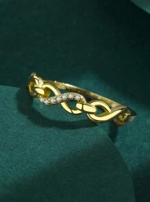 Bague design vague en argent sterling S925, bague de doigt délicate incrustée pour usage quotidien pour femmes, inspirée du style japonais et européen/américain, symbole d'amour infini pour mariage, fête, vacances, cadeau aléatoire avec boîte - Doré - Voir 2