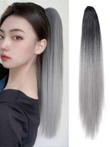 20 Inches Long Straight Ponytail Hair Extensions Synthetic Heat-Resistant Claw Clip-On Ponytail Hair Accessory For Women, Multi-Color Suitable For All Hairstyles - Multicolor - View 14