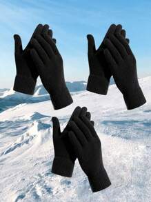 1/5 Cặp Găng tay mùa đông màu đen trơn Unisex, Thích hợp sử dụng hàng ngày, Du lịch ngoài trời, Đi bộ đường dài, Trượt tuyết, Quà tặng, Ngày lễ, Tụ họp - Nhiều màu - Xem 6