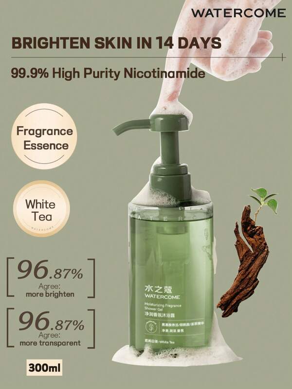 WATERCOME 300ml Aroma Body Wash, Shower Gel With Essential Oil, Soap-Free, For Dull/Rough/Dull Skin, Brighten/ Tender/Moisturize Skin, Hypoallergenic, Non-Comedogenic