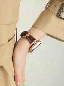 1 件兼容 表带 真皮深棕色优质鳄鱼纹超细纤维皮表带 兼容 表带 S10/9/87 SE654321/38/40/41/42/44/45/49mm 压纹设计 不单调 小腰