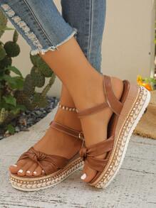 Women's Rivet Decor Ankle Strap Strap Buckle Sandals, Elegant Summer Resort Style Platform Wedge High Heel Shoes, Brown Thick Sole High Heel Sandals