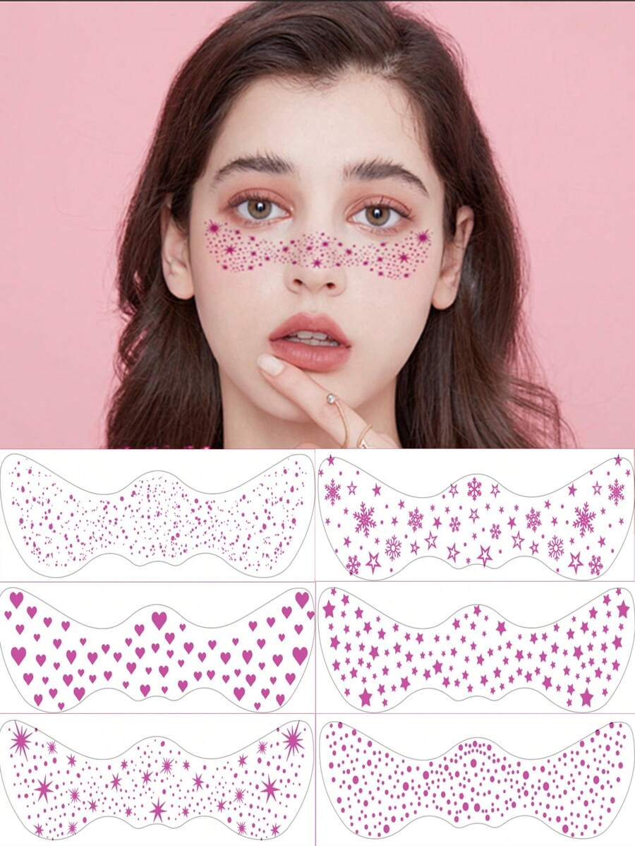 6 件仿雀斑脸部贴纸，时尚化妆装饰临时纹身，波尔卡圆点设计，有现货