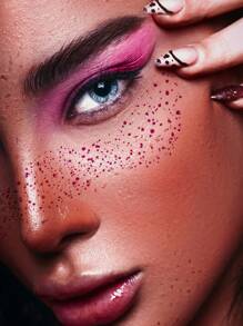 6 件仿雀斑脸部贴纸，时尚化妆装饰临时纹身，波尔卡圆点设计，有现货 - 玫紅色 - 查看 3