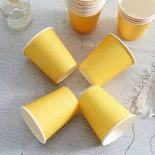 Yellow Flower Petals Design Disposable Paper Plates & Napkins, Enough For 24 Guests, Suitable For Birthday, Wedding, Party, And Family Picnics