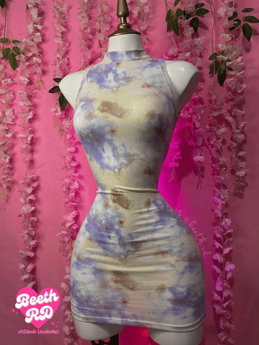 Vestido ajustado de cuello alto - Amarillo - Ver 1