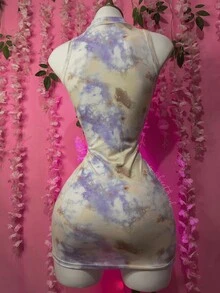 Vestido ajustado de cuello alto - Amarillo - Ver 3