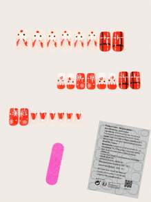 使用 24 件中号方形圣诞按压指甲立即升级您的外观，圣诞假指甲时尚圣诞帽圣诞老人麋鹿红色假指甲可爱白色雪花圆点黑色条纹白色虚线条纹假指甲圣诞指甲全覆盖假指甲适用于女性和女孩，包括 1 张粘性标签和 1 个迷你锉刀条果冻凝胶随机发货 - 紅色 - 查看 2