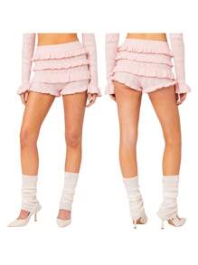 Women Knit Shorts, Elastic Waist Layered Slim Fit Summer Shorts Casual Short For Daily