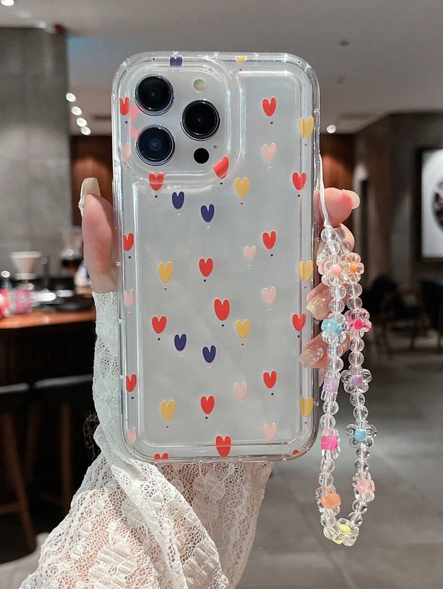 心形波尔卡圆点分散图案防震手机壳，配有 1 条挂绳，适用于 Iphone 16 Pro Max、14/13、12、11 Pro Max、XS Max、X、XR、8、7、Plus、Mini，非常适合生日礼物、女朋友、男朋友或个人使用 - 彩色 - 查看 1
