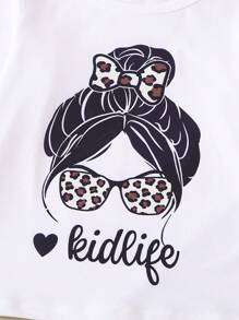 年轻女孩豹纹圆领长袖 T 恤 + 配套纯色喇叭裤 2 件套服装，户外服装 - 白色 - 查看 4