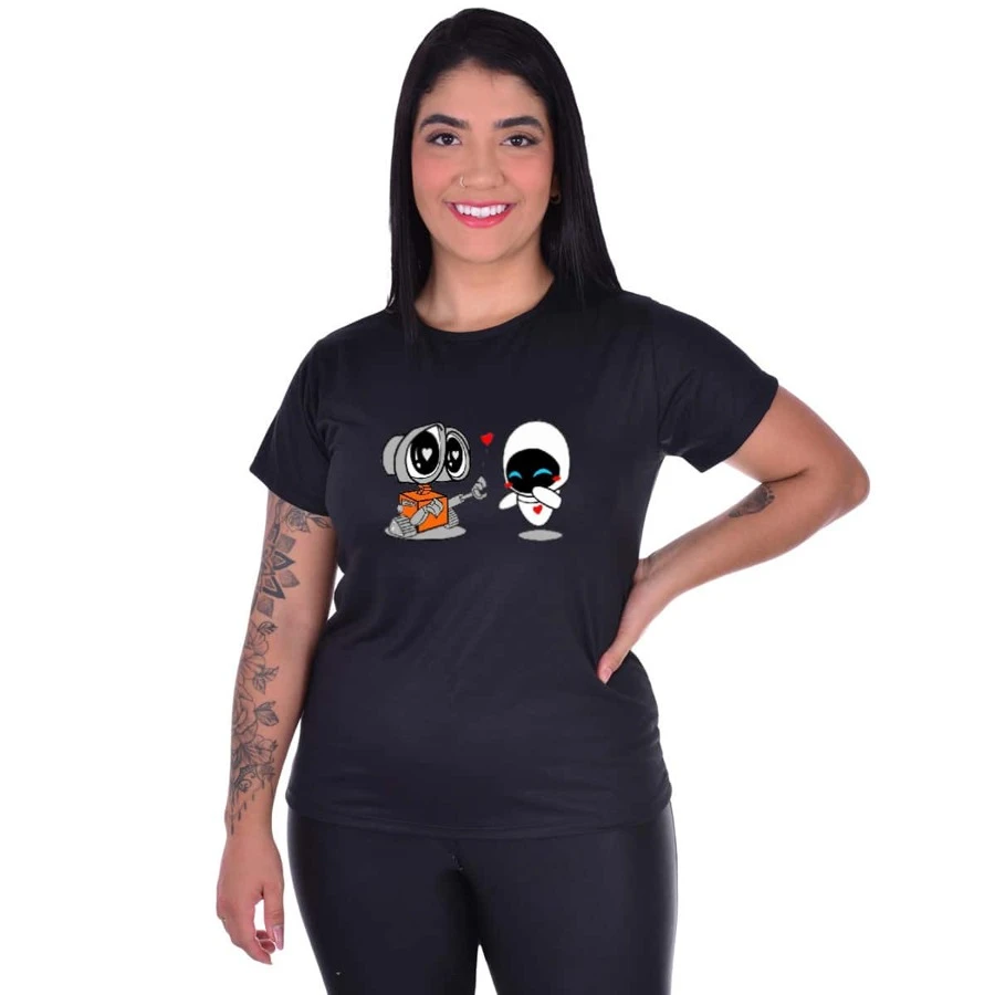 T-Shirt Custom Women's T-Shirt Wall And Beautiful Print Cotton - 黑色 - 查看 1