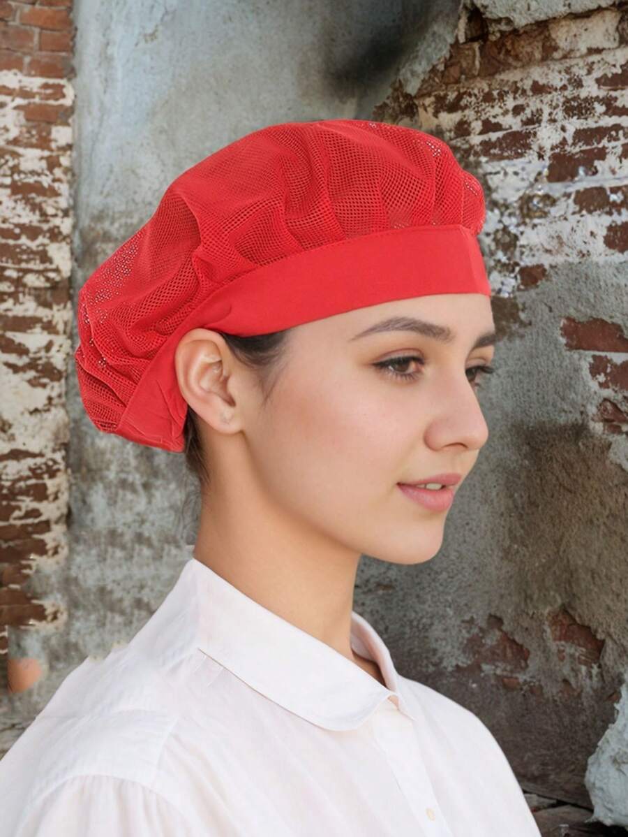 1pc-Nhiều chiếc mũ làm việc thoáng khí, mũ đầu bếp nhà hàng, mũ vệ sinh thực phẩm phục vụ, mũ chống bụi cho tiệm bánh, màu trơn - A - Xem 1