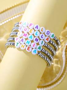 Personalized Stainless Steel Beads Acrylic Letters Custom Bracelet, Unique Ideal Gifts For Her, Girlfriend, Mom,Family,Friends, Daughter, Her, Grandparents For Anniversaries,For Birthdays, For Daily Wear,For Mother's Day,For Valentine's Day, Christmas Gifts - Silver - View 2