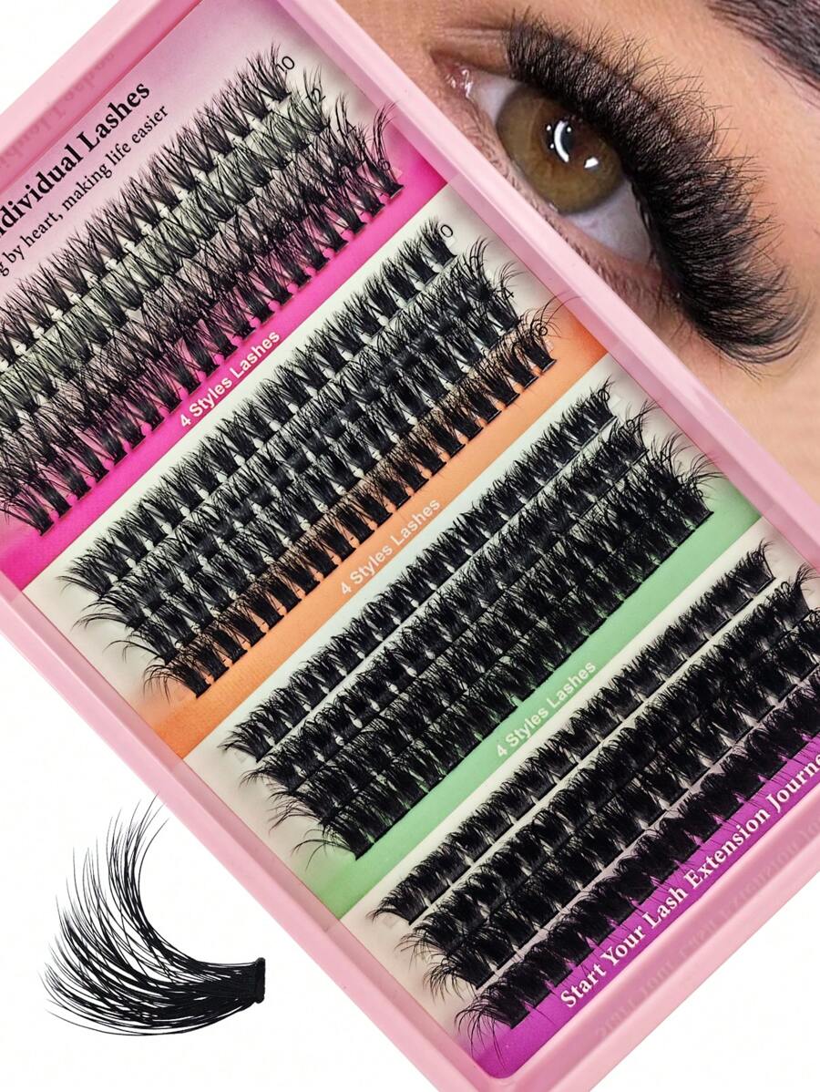 308 Pcs Lash Extension D Curl Mix 10-16mm Volume Cluster Lashes Extensions 40D 60D 80D 100D Mixed Ultra-Soft Individual Clusters Eyelashes Extension For Self Use Gift Pack - D - View 1