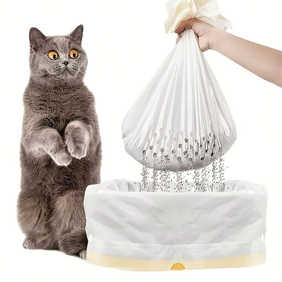 7-Pack Extra Large Cat Litter Liner Bag, Cat Litter Filter Bag, Trash Waste Container, Anti-Odor, Extra Thick , Elastic Drawstring Design, Easily Solve The Problem Of Difficult Cleaning Of Cat Litter, Rectangular, Polyethylene, Suitable For All Cat Litter Boxes , A Reusable, Convenient And Mess-Free Cleaning Solution For - Multicolor - View 1