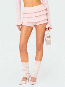 Women Knit Shorts, Elastic Waist Layered Slim Fit Summer Shorts Casual Short For Daily