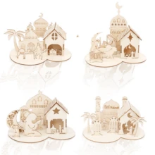 1 件全新设计开斋节穆城堡拼图装饰，木制工艺品中东斋月装饰，手工制作 3D DIY 组装