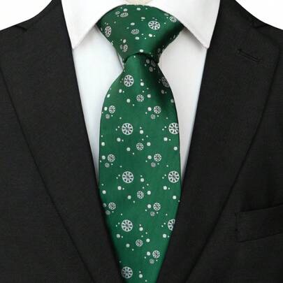 1 pezzo Cravatta da uomo per Natale, con stampa di fiocchi di neve rotondi, realizzata a mano in poliestere di alta qualità, adatta come regalo di Natale, per feste natalizie e altre occasioni