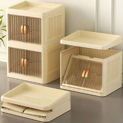 1个多功能可折叠桌面双门化妆品收纳盒，大容量防水防尘塑料整理盒，大尺寸，适用于梳妆台、美甲工具、指甲油和胶水收纳架，也适用于浴室梳妆台、口红、化妆刷、乳液、眼影、指甲油、珠宝首饰和桌面收纳，可用于房间、卧室、浴室、粉色房间、客厅装饰，也可作为珠宝盒、化妆刷收纳袋、化妆刷架、香水收纳盒、化妆包，是送给女性的礼物、圣诞礼物、女性礼物创意和房间装饰的理想之选。