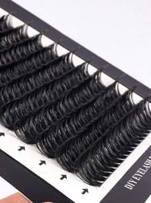 288pcs 16 Rows C/D Curl (9-18mm) MIX False Eyelashes, Thick, Fluffy, Natural Look, Reusable Individual Lashes Suitable For Home Use Or Outdoor, Applicable For Daily Life, Wedding, Date, Party, Music Festival, Halloween, Makeup - Black - View 5