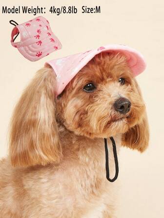 1pc Pink Paw Print Pet Sun Hat, Cartoon Cute Dog Peaked Cap, Suitable For Medium/Large Cats And Dogs