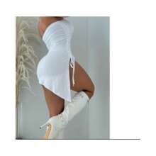 Short Dress With Adjustable Slit - 白色 - 查看 2