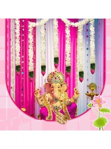 人造茉莉花环配莲花 - 塑料花环，适合圣诞节、万圣节、排灯节、亡灵节 - Varalakshmi Puga 的悬挂 Puga 装饰，通用节日花卉主题，无需电力 - 彩色 - 查看 3