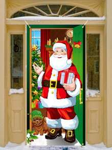 1 tấm rèm cửa hoặc biểu ngữ trang trí theo chủ đề ông già Noel mừng Giáng sinh - Nhiều màu - Xem 4