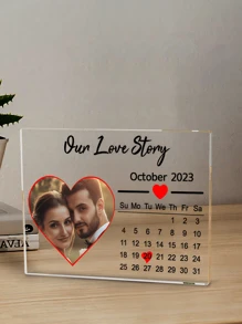 1pc Custom Music Plaque, Personalized Acrylic Plaque, Custom Couple Song Gift, Custom Special Date Plaque Gifts Birthday Graduation,Home Refresh,Warm Ambience,Home & Living,Customized Photo Albums, Frames, & Accessories - Without Base 16*12 1p Love Calendar - View 5