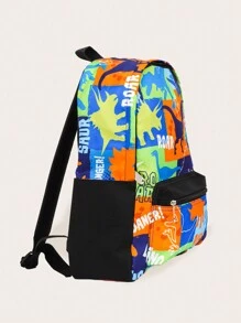 1pc Boys Cartoon Anime Colorful Large Capacity Backpack, Colorblock Dinosaur School Bag, Outdoor Travel Backpack For Boys - Dinosaur Backpack - View 4