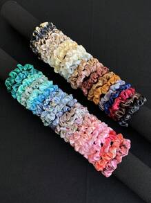 40pcs Simple & Elegant Solid Color, Leopard Print, Small Floral Hair Scrunchies, Versatile Hair Accessories For Buns, Variety Of Colors, Fashion Hair Decor For WomenHair Tiesscrunchy Hair Ties, Casual