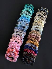 40pcs Simple & Elegant Solid Color, Leopard Print, Small Floral Hair Scrunchies, Versatile Hair Accessories For Buns, Variety Of Colors, Fashion Hair Decor For WomenHair Tiesscrunchy Hair Ties, Casual