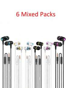 6pcs Wired In-Ear Headphones With Microphone, Compatible With Smartphones, IPads, MP3 And Most 3.5mm Interface Devices