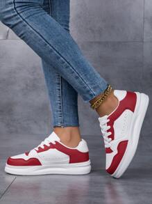 情侣时尚潮流帆布运动鞋，轻便，灵活，厚底，耐磨，休闲运动风格 - 紅白色 - 查看 3