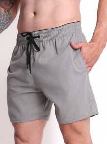 Men's Linen Shorts Beachwear Casual Party - Màu xám đen - Xem 2