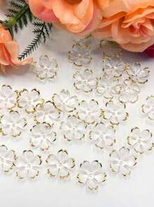 50pcs Acrylic Gold Foil 19mm Sakura Flower Petals With Gradient Colors And Gold Edges DIY Handmade Headwear Accessories, Suitable For DIY Hairpins, Phone Cases, Clothing Accessories, Key Rings And Jewelry Resin Materials Valentines