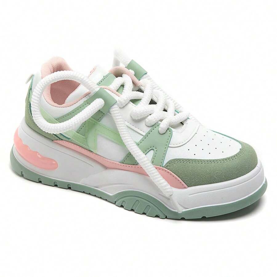 Damen Sneaker mit dicken farbigen Schnürsenkeln und dicken Sohlen - Grün - Übersicht 1